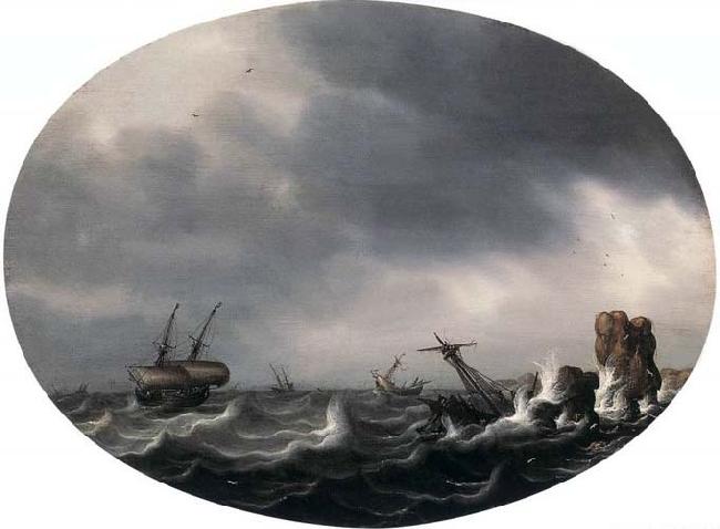 VLIEGER, Simon de Stormy Sea - Oil on wood oil painting image